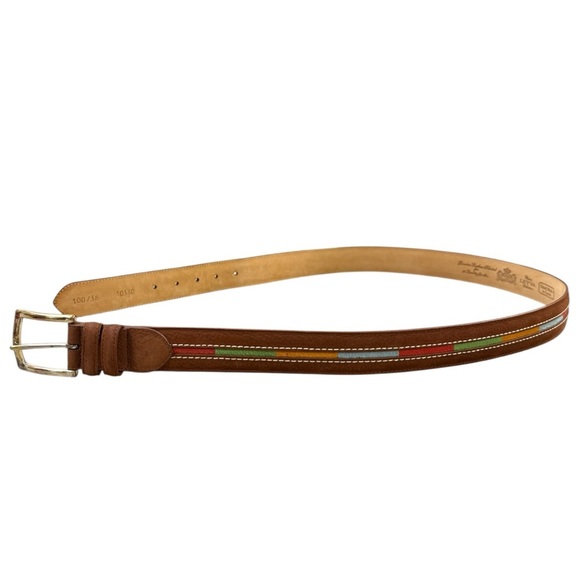 Leyva Handmade Brown Suede Leather Belt w Multicolor Inlay Men’s Size 38 - Picture 7 of 9